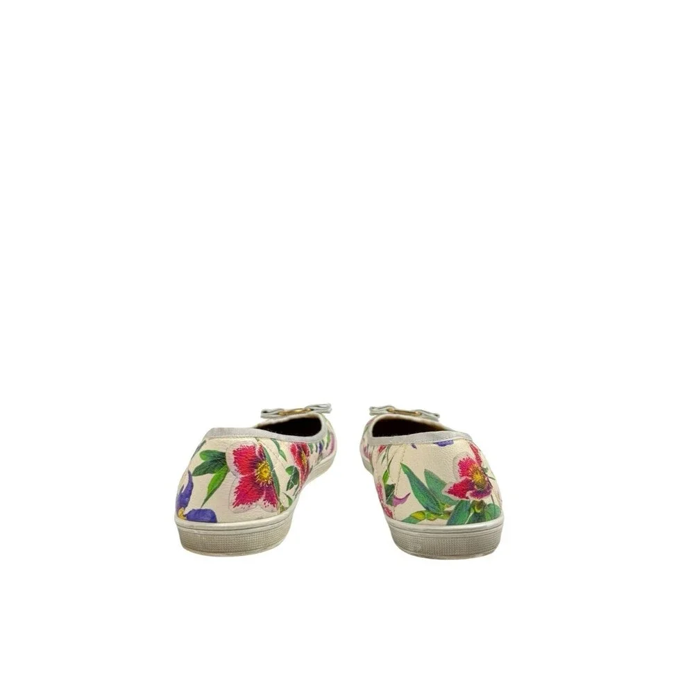 Salvatore Ferragamo Vara Bow Floral Flats Shoe Accent Leather Sz 10.5 C Designer